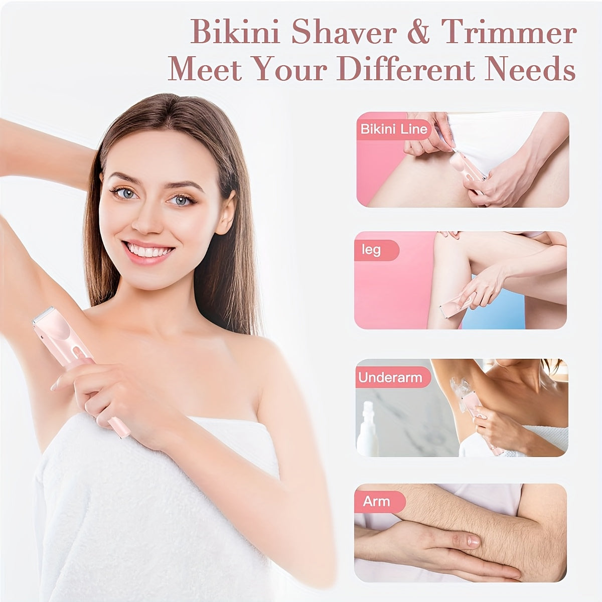 1pc Dual-Head Electric Hair Trimmer for Women, Rechargeable Lithium Battery, USB Charging, Multipurpose Bikini Razor and Face Shaver for Arms, Thighs, Body with Rechargeable Lithium Battery, USB Charging, for Ideal New Year G